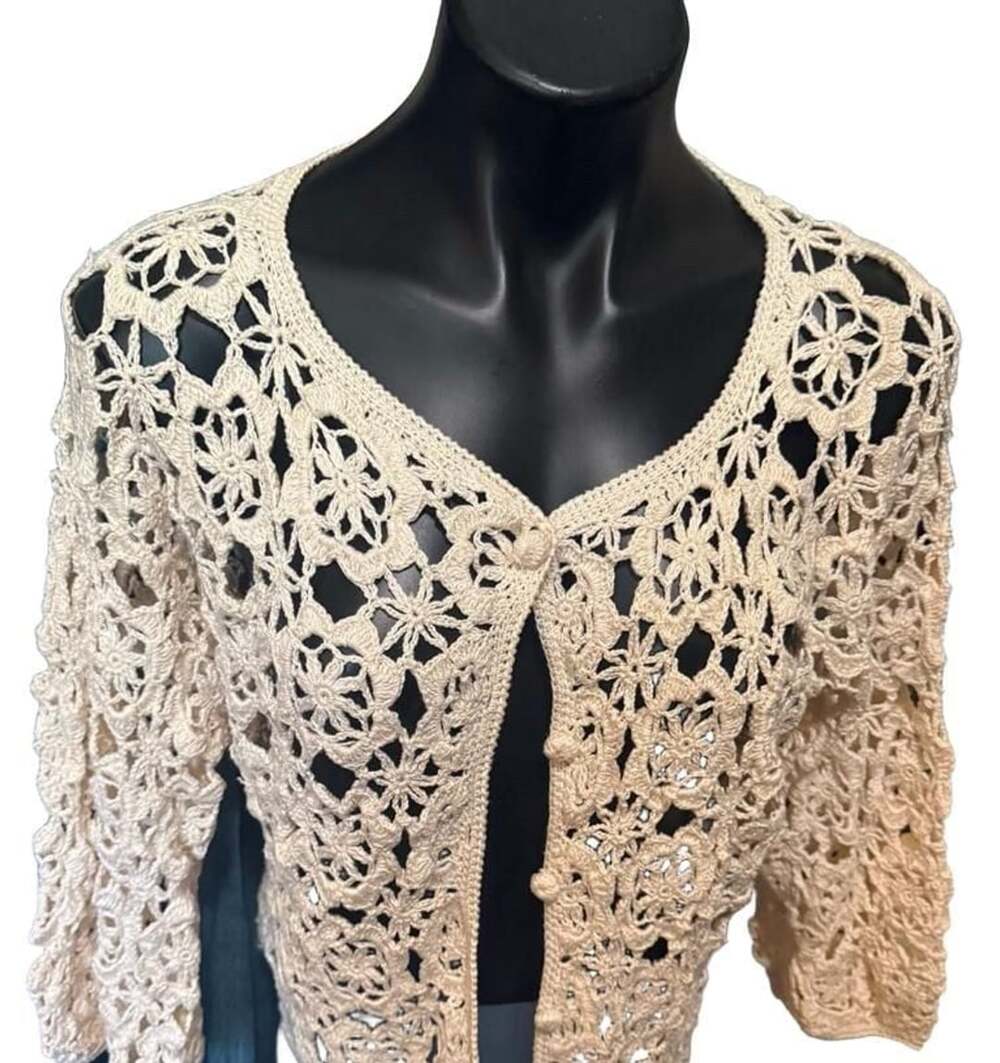 Kroshett Crochet Cardigan Size S Beige Cotton